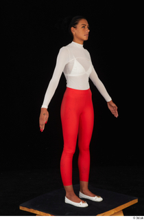 Adelle Sabelle casual dressed red leggings standing white flat ballerinas…